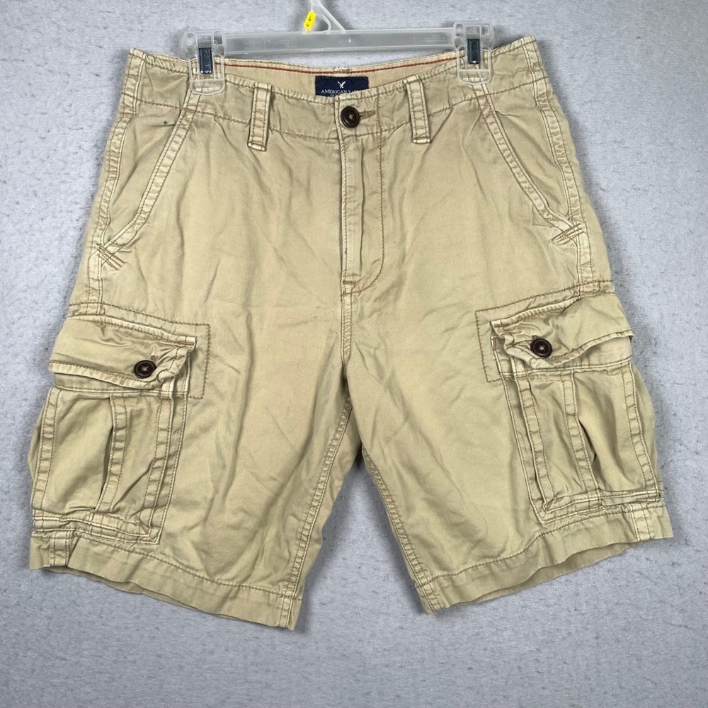 Vintage American Eagle Cargo Shorts Mens 32 Khaki Twill Utility Pocket Y2K